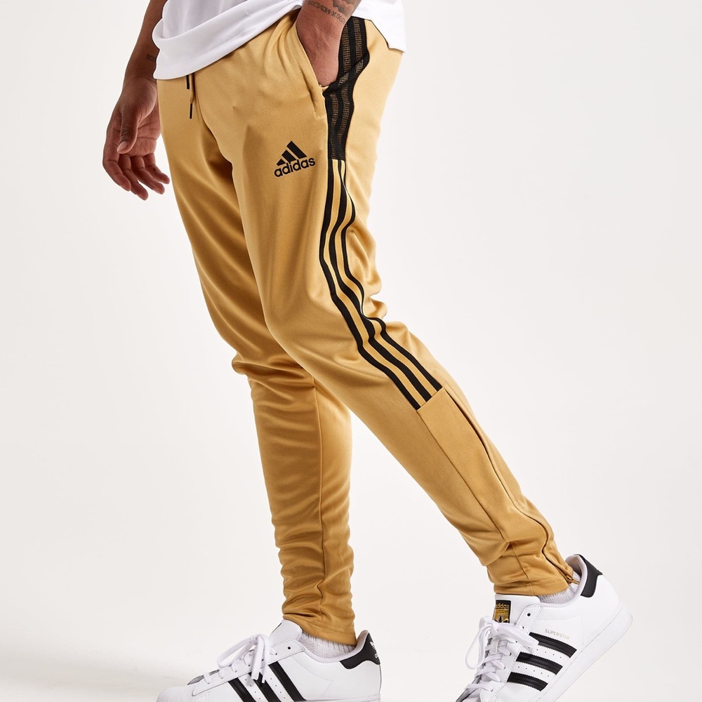 Adidas Gold Track Pants with Black Stripes